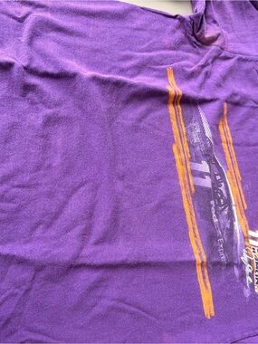 Purple Graphic Racing T-Shirt with Orange Accents